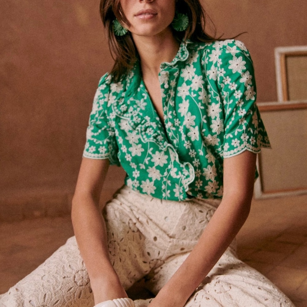Sezane Green Floral Top